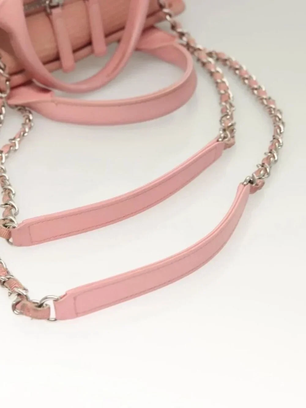 CHANEL Hand Bag Canvas Leather 2way Pink Silver CC Auth BA2930